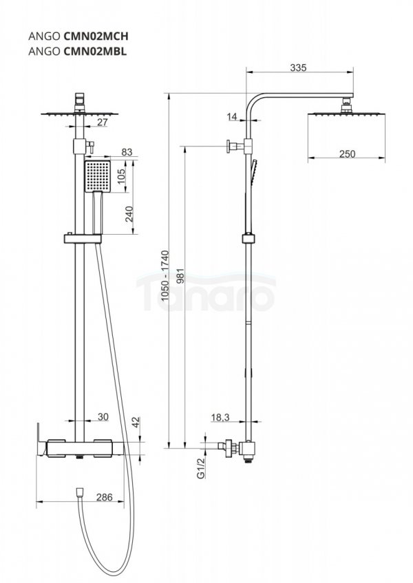 CORSAN Zestaw prysznicowy czarny Ango CMN02MBL