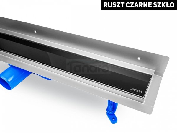 OKEDA Przyścienny odpływ liniowy OKEDA® PRIME LINE™ - BLACK GLASS - CZARNE SZKŁO 90cm 21900.06