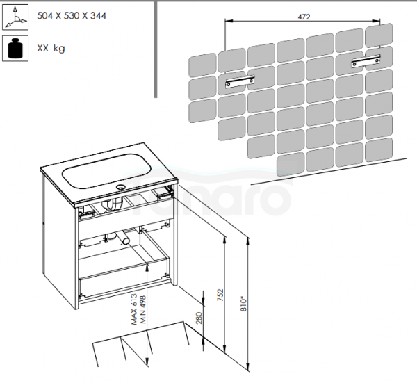 ELITA Szafka z umywalką SET STREET PLUS 50 2S ANTHRACITE/ANTRACYT 50x53x34 166285