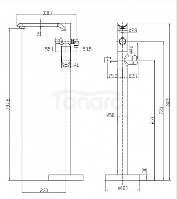 OMNIRES Bateria wannowa wolnostojąca biały-chrom SC2333XCRB