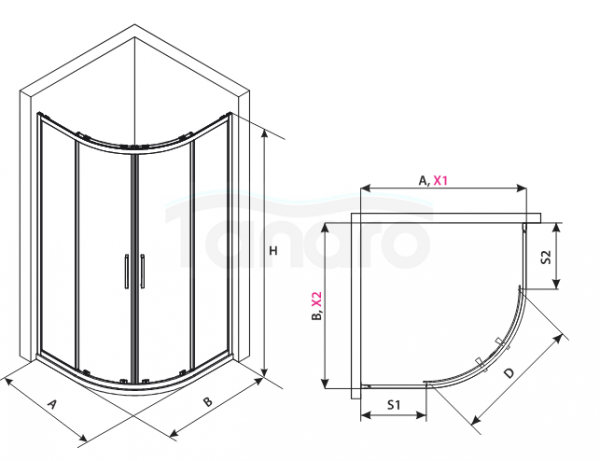 AQUAFORM Kabina prysznicowa AZUL półokrągła 90x90x185 szkło transparentne 5mm profil czarny mat AQ.100-501107