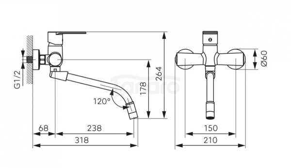 FERRO - Bateria zlewozmywakowa ALGEO ścienna, elastyczna wylewka, czarna  BAG5FB
