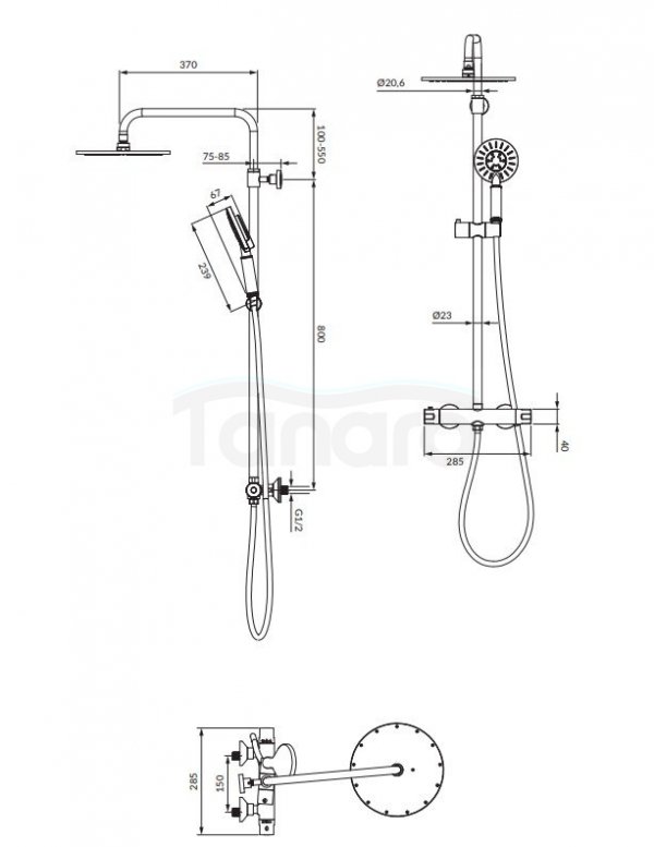 OMNIRES Termostatyczny system prysznicowy natynkowy Y1244NBL