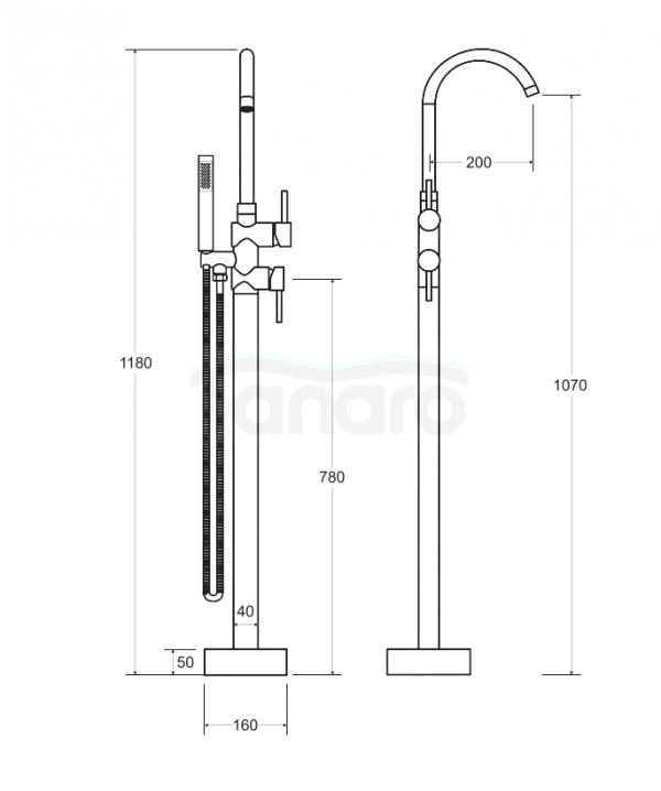 BESCO - Bateria wannowa wolnostojąca ILLUSION CZARNA MATOWA BW-II-CZ wysokość 118cm 