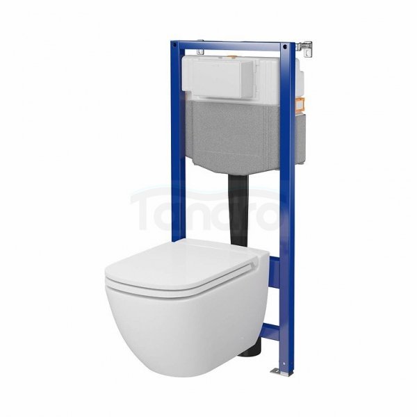 CERSANIT - Set C24 - stelaż podtynkowy AQUA 50 MECH QF + miska zawieszana CASPIA CleanOn z ukrytym montażem + duroplastowa SLIM, antybakteryjna, wolnoopadająca, z funkcją łatwego wypinania  S701-803