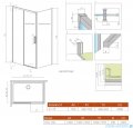 Radaway Idea Kdj kabina 140x70cm lewa szkło przejrzyste rysunek techniczny