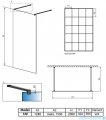 Radaway Modo X Black I Factory kabina Walk-in 130x200 szkło 10mm rysunek techniczny