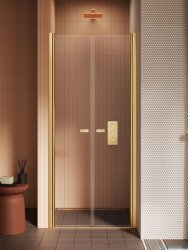 New Trendy New Soleo Gold Brushed 120x195 cm drzwi wnękowe podwójne złoto szczotkowane/szkło przejrzyste D-0748A