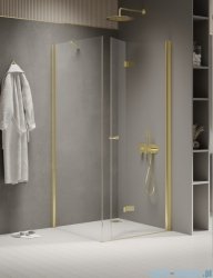 New Trendy New Soleo Light Gold 80x120x195 cm kabina prawa drzwi składane pojedyncze wspornik skośny złoty jasny połysk/szkło przejrzyste  K-1930