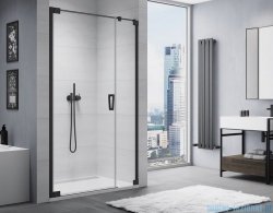 SanSwiss Cadura Black Line drzwi wahadłowe 90cm jednoczęściowe lewe z polem stałym czarny mat CA31CG0900607