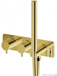 Kohlman Axel Gold bateria termostatyczna prysznicowo-wannowa podtynkowa z rączką prysznicową złoty połysk QW265AGD