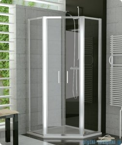 SanSwiss Top-Line Pięciokątna kabina prysznicowa TOP52 z drzwiami otwieranymi 100x100cm Pas satynowy poziomy/srebrny mat TOP5270800151