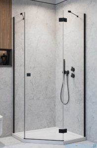 Radaway Essenza 8 Black Ptj kabina pięciokątna 80x80cm prawa czarny mat/szkło przejrzyste 10490000-54-01R/10490100-01-01