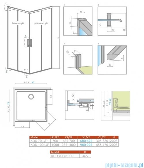 Radaway Idea Kdd Brushed Nickel kabina 70x100cm szczotkowany nikiel 387065-91-01L/387062-91-01R
