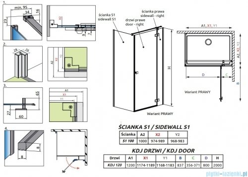 Radaway Essenza 8 Brushed GunMetal Kdj kabina 120x100cm prawa szczotkowany grafit 10480812-01-01R/10470337-92-01R/10113100-01-01