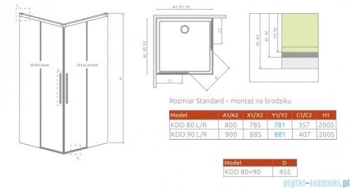 Radaway Idea 8 QL Kdd kabina 90x80cm szkło przejrzyste 10590090-01-01L/10590080-01-01R