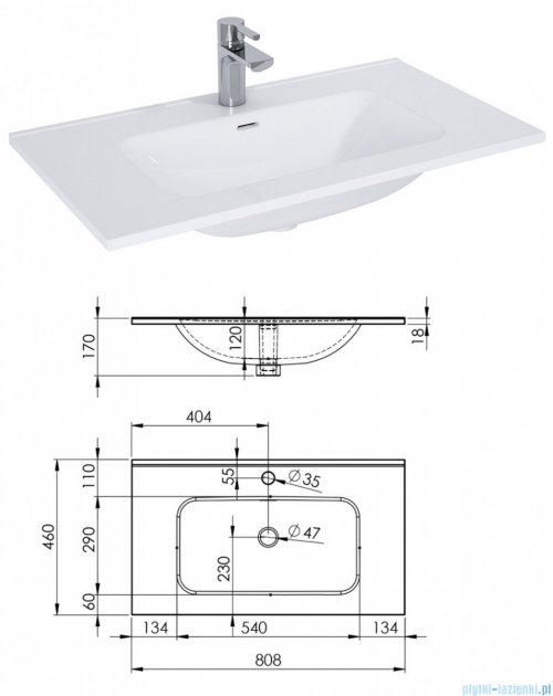 Elita Look szafka z umywalką 80x28x45cm biały połysk 167079/145840