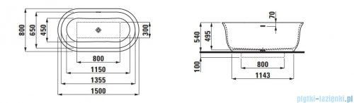 Laufen Elgin wanna wolnostojąca konglomeratowa biała 150 x 80 cm H2249420000001