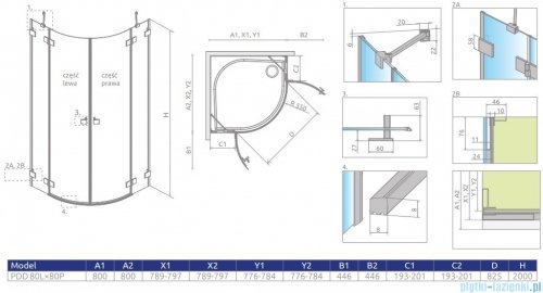 Radaway Essenza Pro Gold Pdd kabina 80x80cm złoty połysk/szkło przejrzyste 10095080-09-01L/10095080-09-01R