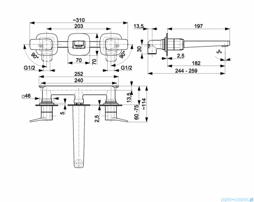KFA MALAGA BLACK bateria umywalkowa podtynkowa 3-otworowa czarny 4529-821-81