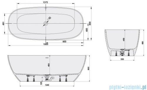 Sanplast Fuerta Mineral wanna wolnostojąca owalna WOW-M/FUERTA 180x80 cm biała 642-510-1260-01-000