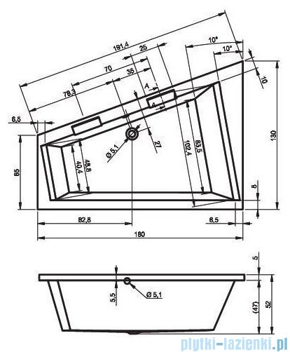 Riho Doppio wanna asymetryczna 180x130cm z hydromasażem Boss prawa BA90-WNPLBS-P
