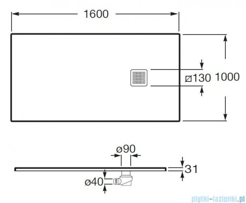 Roca Terran 160x100cm brodzik prostokątny konglomeratowy czarny AP1016403E801400