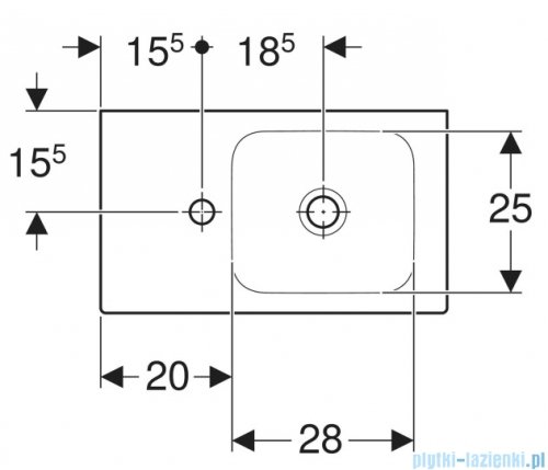 Geberit iCon Umywalka wisząca z powierzchnią odkładczą po lewej stronie 53x31cm KeraTect 124153600