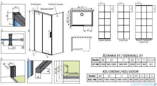 Radaway Idea Black Kdj Factory kabina prysznicowa 140x100 lewa czarny mat/szkło przejrzyste 387044-54-55L/387052-54-55R