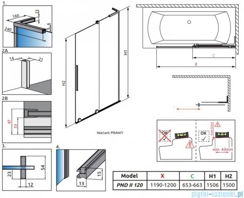 Radaway Furo SL Black PND II parawan nawannowy 120cm prawy czarny mat/przejrzyste 10309638-54-01R/10112594-01-01