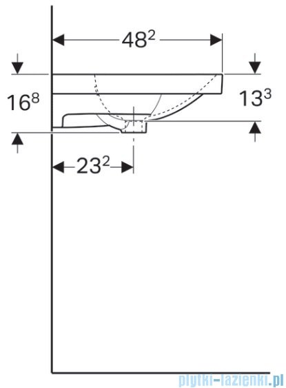 Geberit Acanto Umywalka ścienna bez otworu na baterie z półką po prawej stronie 90x48 cm 500.626.01.2