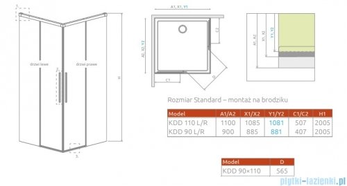 Radaway Idea 8 QL Black Kdd kabina 90x110cm szkło przejrzyste 10590090-54-01L/10590110-54-01R