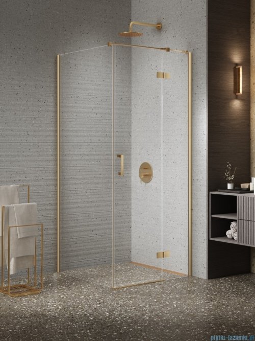 New Trendy Nesta Gold Brushed kabina 80x120x200 cm prawa wspornik równoległy złoto szczotkowane/szkło przejrzyste K-4435