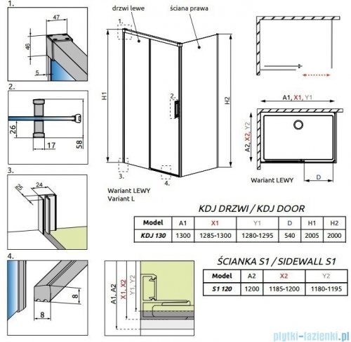 Radaway Idea Kdj kabina 130x120cm lewa szkło przejrzyste 387043-01-01L/387054-01-01R