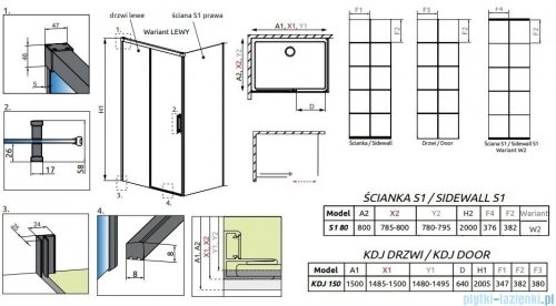 Radaway Idea Black Kdj Factory kabina prysznicowa 150x80 lewa czarny mat/szkło przejrzyste 387045-54-55L/387051-54-55R