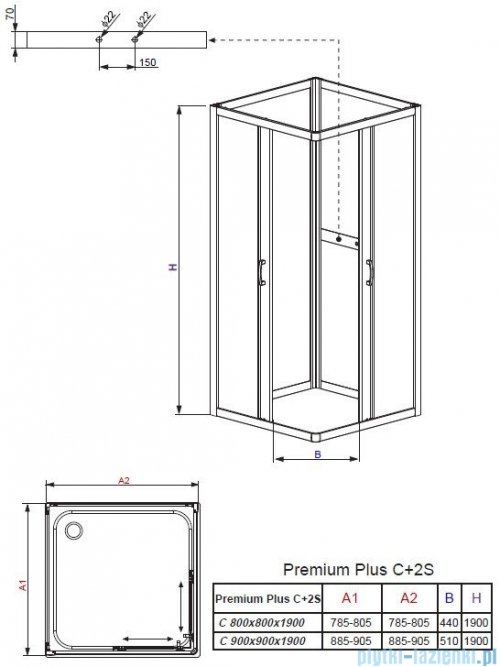 Radaway Premium Plus 2S Komplet ścianek tylnych 80x80 szkło grafit 33443-01-05N