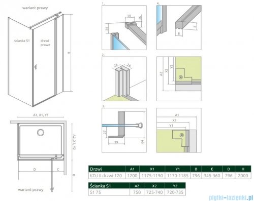 Radaway Nes Kdj II kabina 120x75cm prawa szkło przejrzyste 10032120-01-01R/10039075-01-01