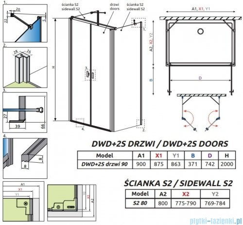 Radaway Nes 8 Dwd+2S kabina 80x90x80cm przejrzyste 10080080-01-01/10082190-01-01/10080080-01-01