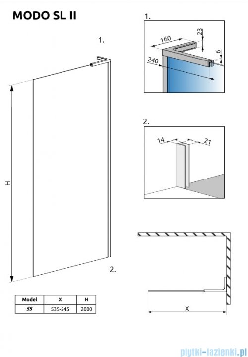 Radaway Modo SL II Brushed GunMetal kabina Walk-in 55x200 prawa szczotkowany grafit 10319055-92-01R
