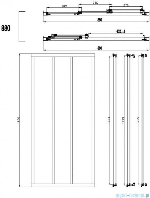 Omnires Bronx kabina prysznicowa 90x80x185cm przejrzysta rysunek techniczny