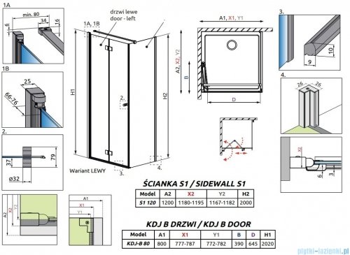 Radaway Essenza Kdj B kabina 80x120cm lewa szkło przejrzyste 1385081-01-01L/1384054-01-01