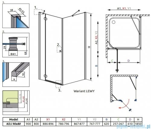 Radaway Torrenta Kdj Kabina prysznicowa 90x80 lewa szkło carre 32249-01-10NL