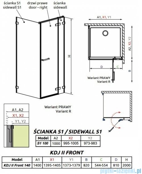 Radaway Arta Kdj II kabina 140x100cm prawa szkło przejrzyste 386457-03-01R/386046-03-01R/386022-03-01