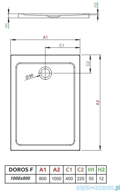 Radaway Doros F Stone brodzik 100x80x5,5 biały SDRF1080-01-04S