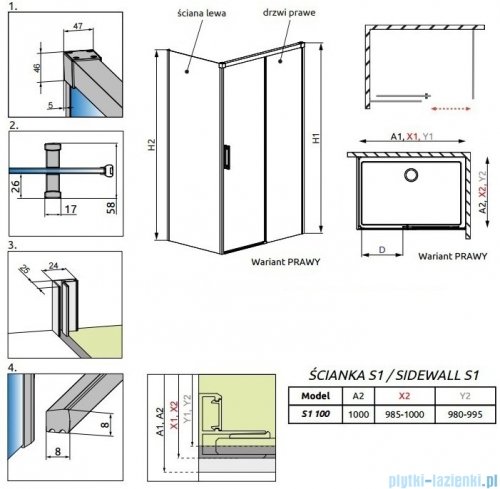 Radaway Idea Kdj ścianka boczna 100cm lewa szkło przejrzyste 387052-01-01L
