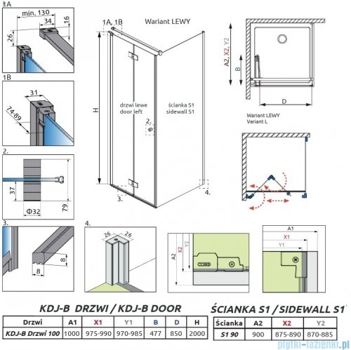 Radaway Nes 6 Kdj B Brushed Light Gold kabina 100x90cm lewa szczotkowane jasne złoto 10025100-98-01L/10039090-01-01
