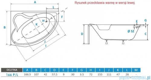 Piramida Delfina 166x107cm Wanna asymetryczna Lewa