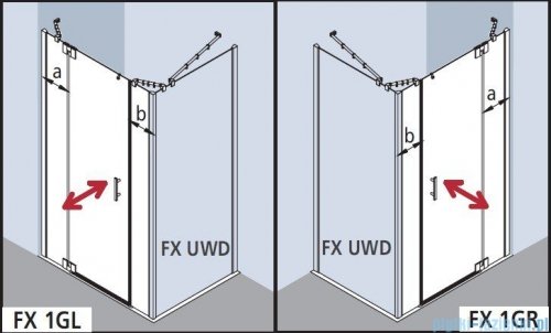 Kermi Filia Xp Drzwi wahadłowe 1-skrzydłowe z polami stałymi, lewe, przezroczyste KermiClean/srebrne 160x200cm FX1GL16020VPK