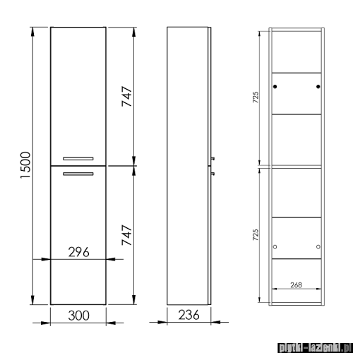 Elita Kwadro Plus słupek wiszący 30x150x23cm biały połysk 164590