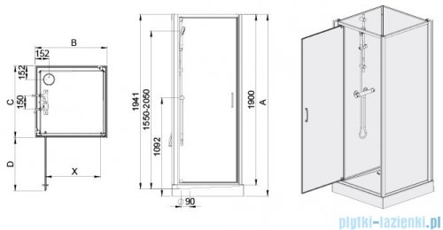 Sanplast Basic Complete KCDJ/BASIC+Bza kabina czterościenna kompletna 70x70x202 cm przejrzysta 602-460-0210-01-4B0